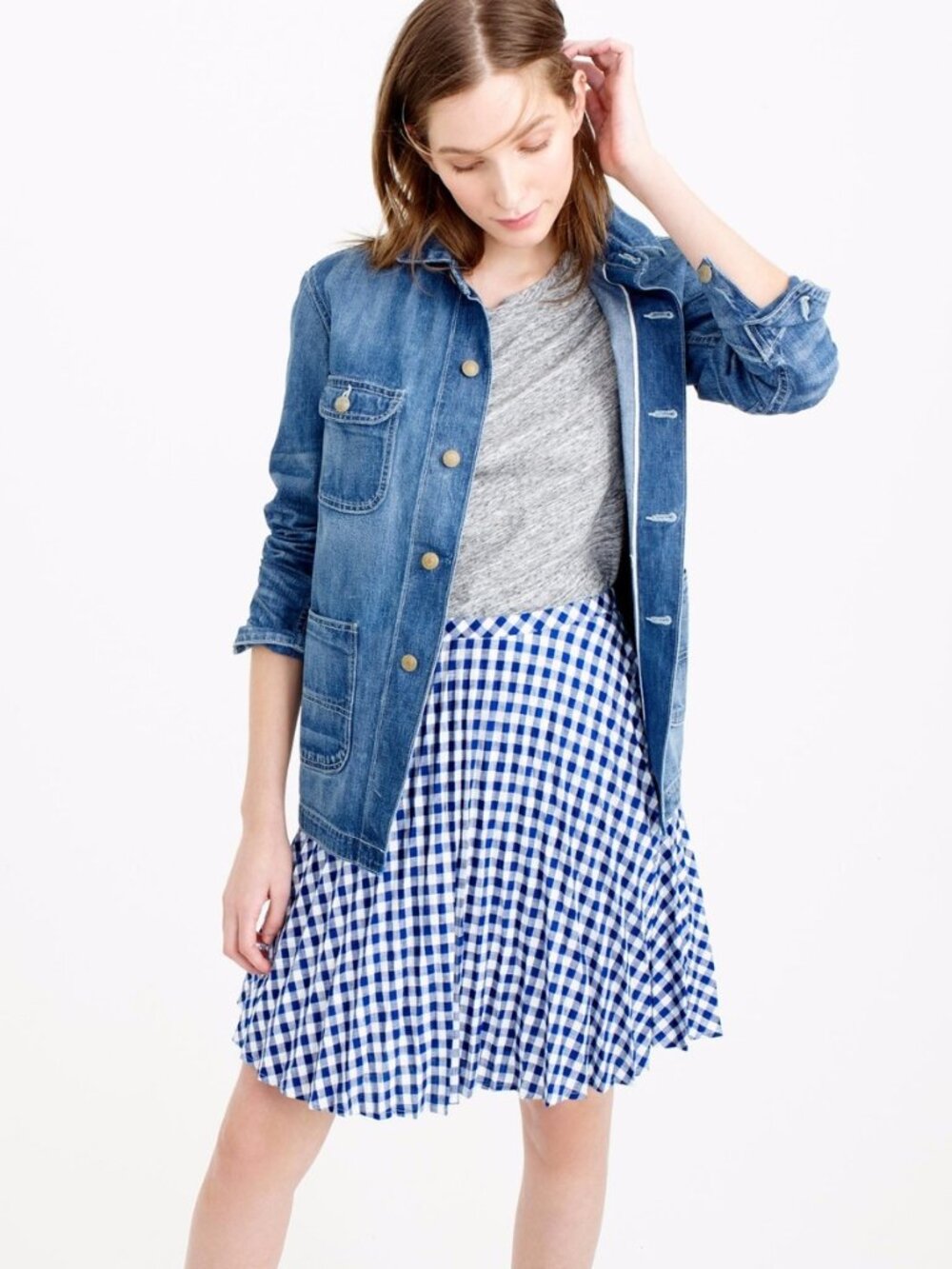 J.Crew Blue Gingham Pleated Mini Skirt Size 8